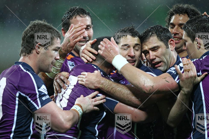 NRL 2012 RD22 Melbourne Storm v Penrith Panthers - Storm celebrate a try