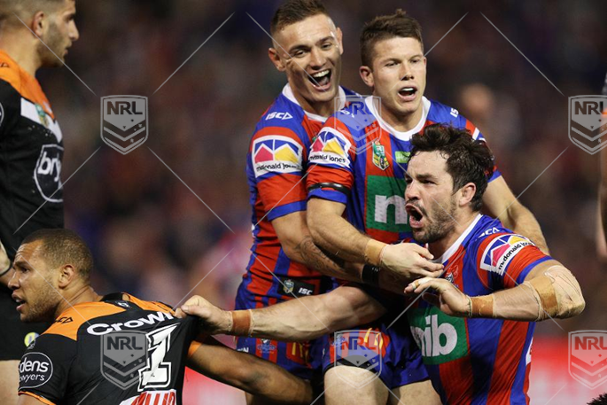 NRL 2018 RD21 Newcastle Knights v Wests Tigers - Aidan Guerra, Try Celeb