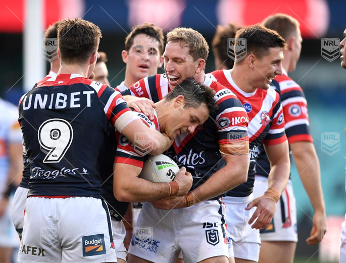 NRL 2019 RD20 Sydney Roosters v Gold Coast Titans - Cooper Cronk, scores a try , celeb  100th try