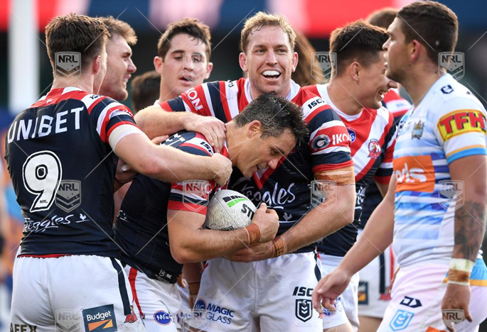 NRL 2019 RD20 Sydney Roosters v Gold Coast Titans - Cooper Cronk, scores a try , celeb  100th try