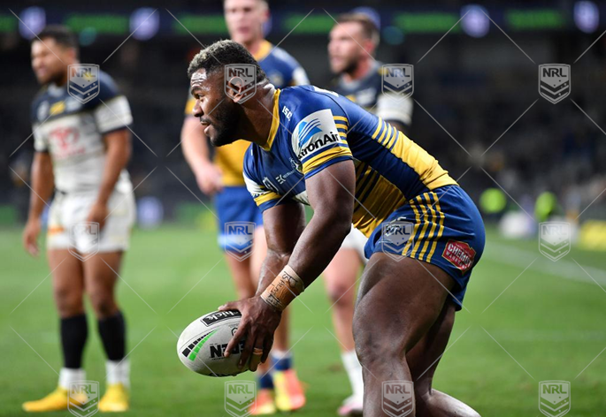 NRL 2020 RD08 Parramatta Eels v North Queensland Cowboys - Maika Sivo, scores a try ,celebration , 4th try