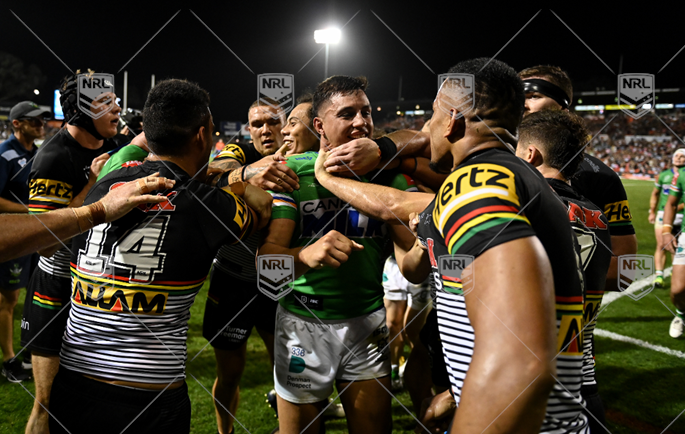 NRL 2021 RD05 Penrith Panthers v Canberra Raiders - Stephen Crichton Joseph Tapine, Fight post try