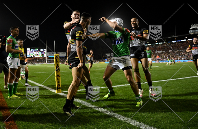 NRL 2021 RD05 Penrith Panthers v Canberra Raiders - Charlie Staines, try, Celeb into fight