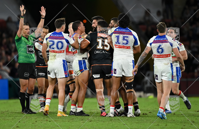 NRL 2021 RD10 Wests Tigers v Newcastle Knights - fight