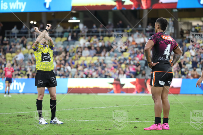 NRL 2021 RD22 North Queensland Cowboys v Wests Tigers - Michael Chee Kam, Sutton,Chris referee, on report