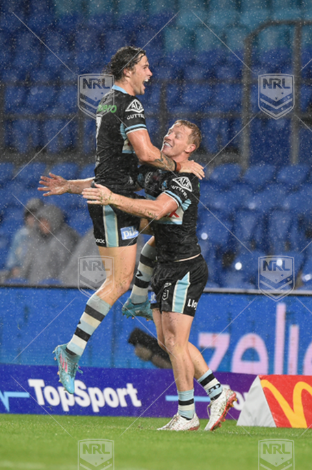 NRL 2022 RD11 Gold Coast Titans v Cronulla-Sutherland Sharks - Lachlan Miller, try, celebrates