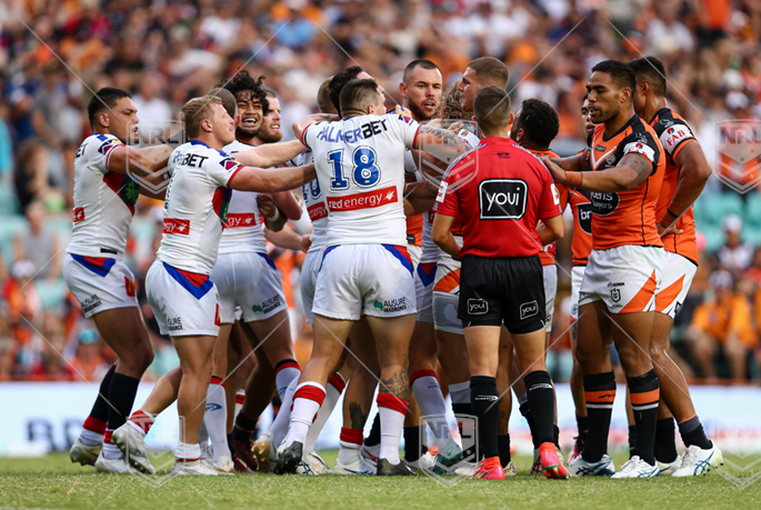 NRL 2023 RD02 Wests Tigers v Newcastle Knights - Fight, Melee