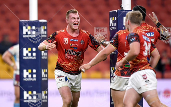QLDC 2023 RD10 Redcliffe Dolphins v Mackay Cutters - Ryan Jackson, Try Celebration