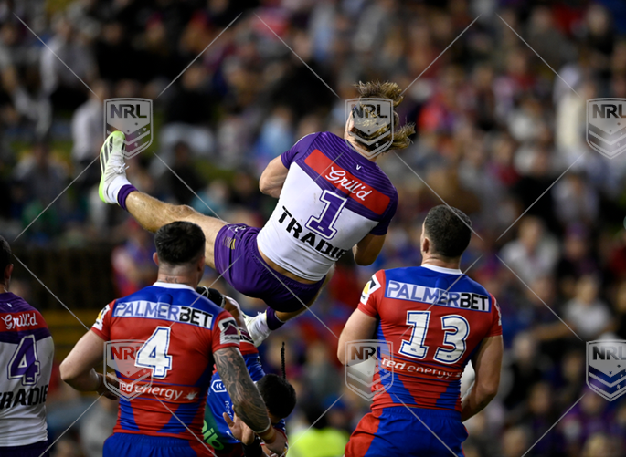 NRL 2024 RD03 Newcastle Knights v Melbourne Storm - Ryan Papenhuyzen Leo Thompson, tackle , on report